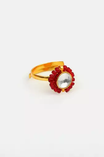 Gold plated kundan red ring