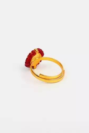 Gold plated kundan red ring