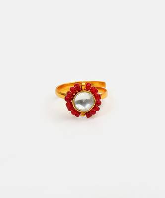 Gold plated kundan red ring 4