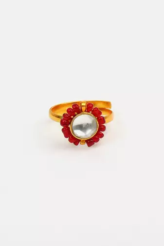 Gold plated kundan red ring