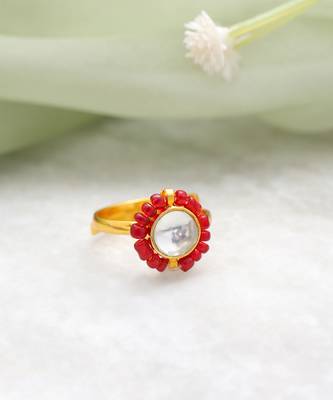 Gold plated kundan red ring 5