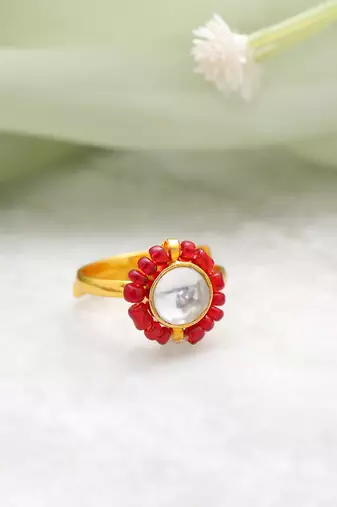 Gold plated kundan red ring