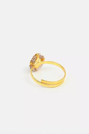 Gold plated kundan blue ring