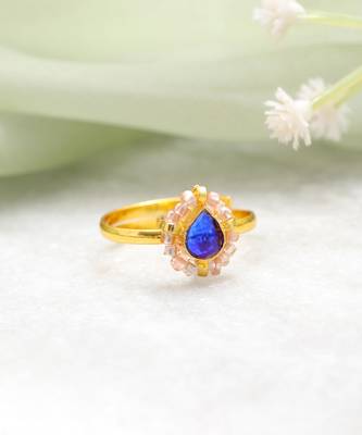 Gold plated kundan blue ring 3