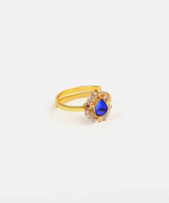 Gold plated kundan blue ring 4