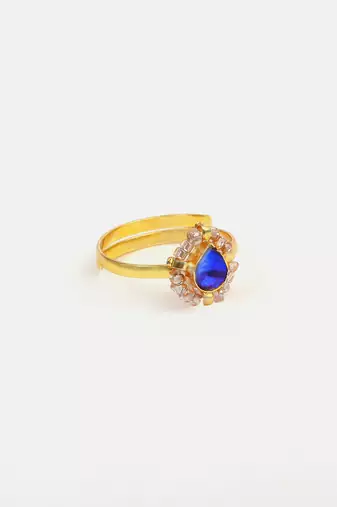 Gold plated kundan blue ring