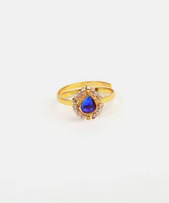 Gold plated kundan blue ring 5