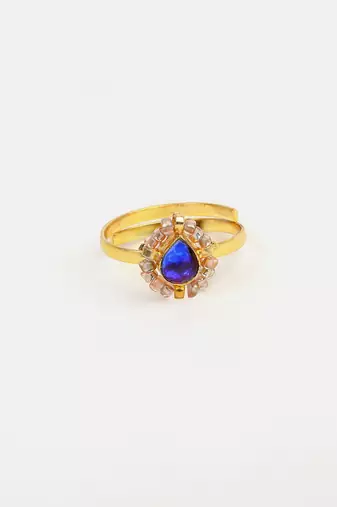 Gold plated kundan blue ring