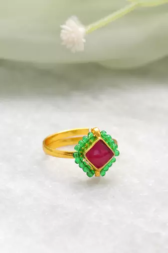 Gold plated kundan pink ring