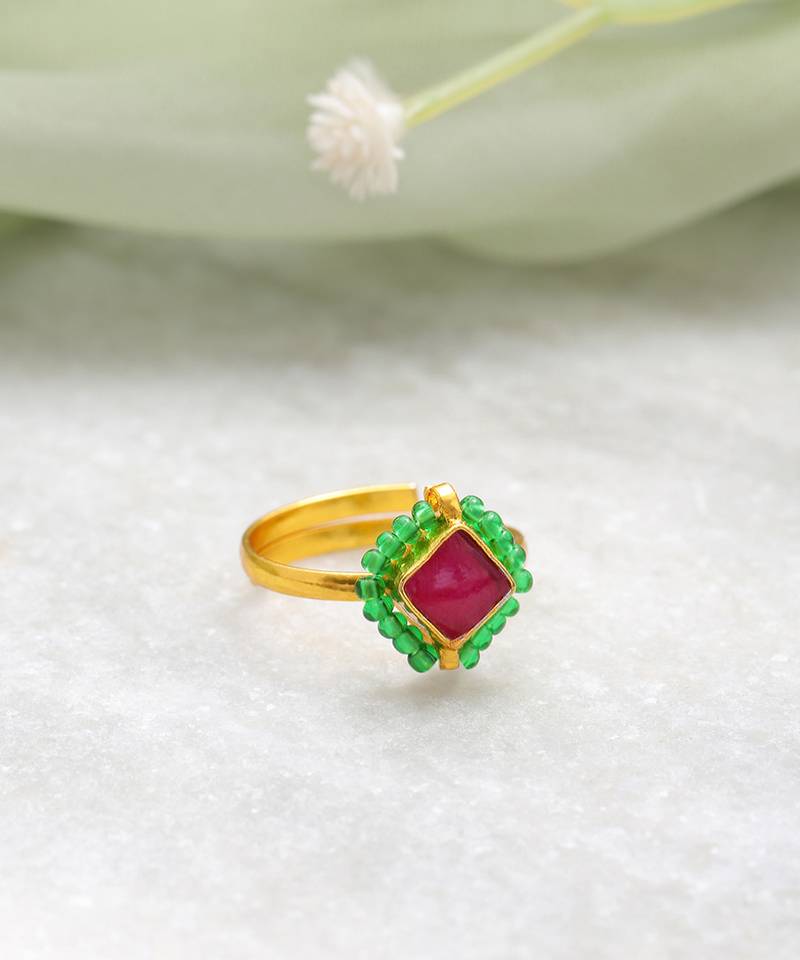 Gold plated kundan pink ring