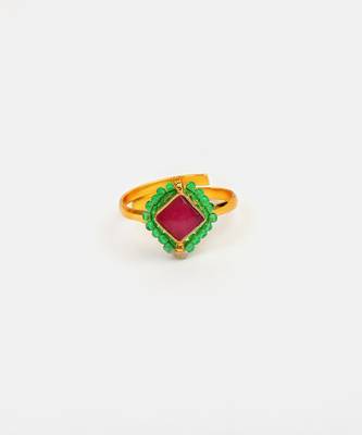 Gold plated kundan pink ring 3