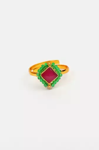 Gold plated kundan pink ring