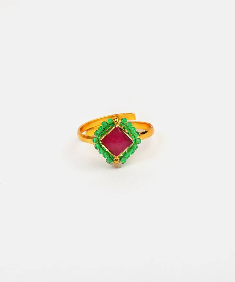Gold plated kundan pink ring