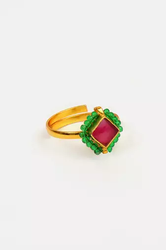 Gold plated kundan pink ring