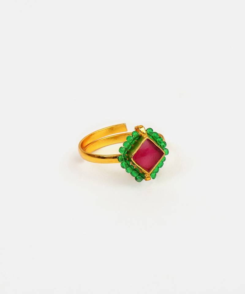 Gold plated kundan pink ring