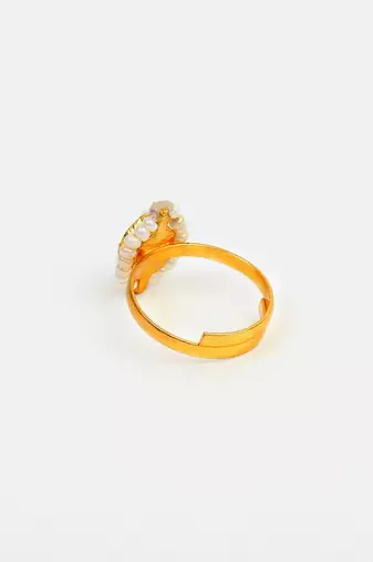Gold plated kundan green halo ring