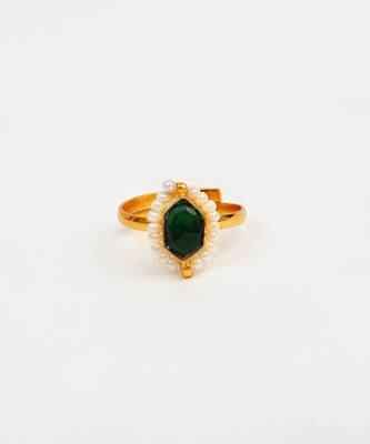 Gold plated kundan green halo ring 5
