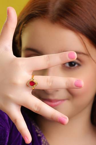 Gold plated kundan red halo ring