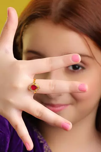 Gold plated kundan red halo ring
