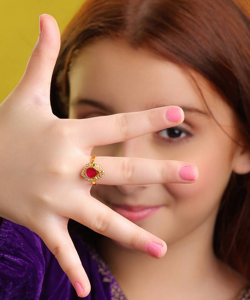 Gold plated kundan red halo ring