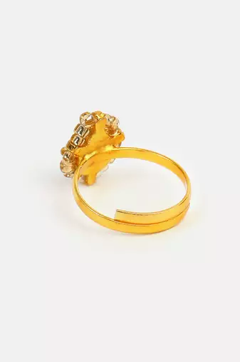 Gold plated kundan red halo ring