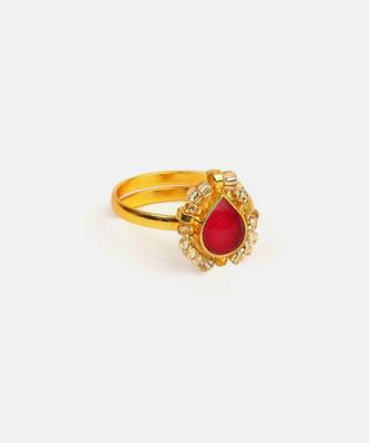 Gold plated kundan red halo ring 3