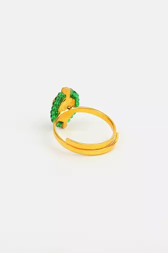 Gold plated kundan green halo ring