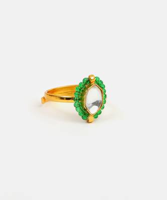 Gold plated kundan green halo ring 4
