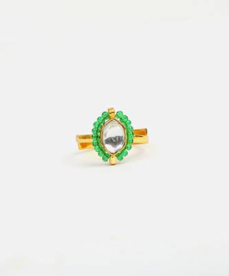 Gold plated kundan green halo ring 5