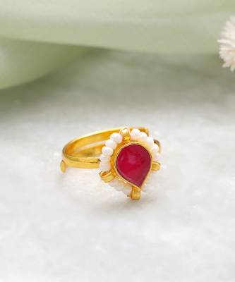 Gold plated kundan pink halo ring 2