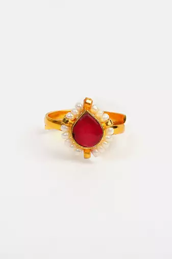 Gold plated kundan pink halo ring