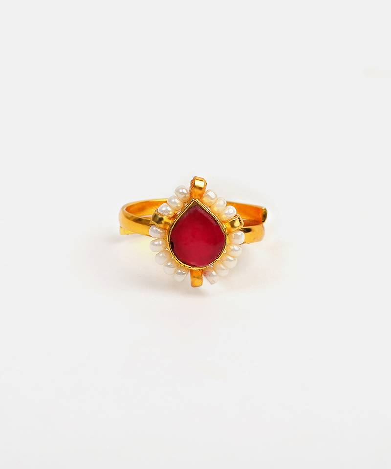Gold plated kundan pink halo ring