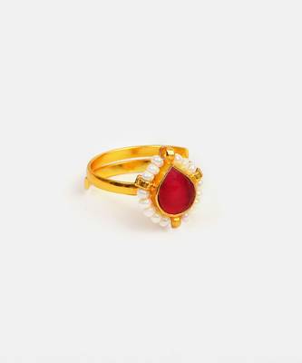 Gold plated kundan pink halo ring 5