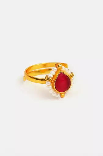 Gold plated kundan pink halo ring