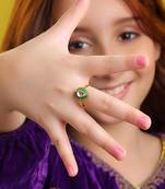 Gold plated kundan green halo ring