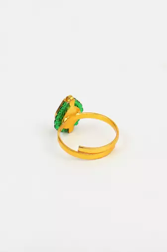 Gold plated kundan green halo ring