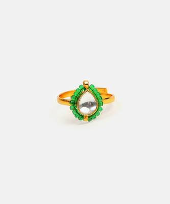 Gold plated kundan green halo ring 4