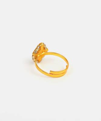 Gold plated kundan green halo ring 2
