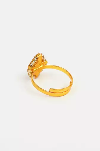 Gold plated kundan green halo ring