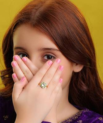 Gold plated kundan green ring 1