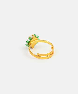 Gold plated kundan green ring 3