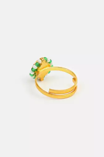 Gold plated kundan green ring