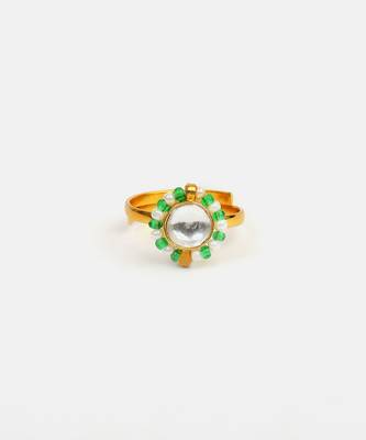 Gold plated kundan green ring 4