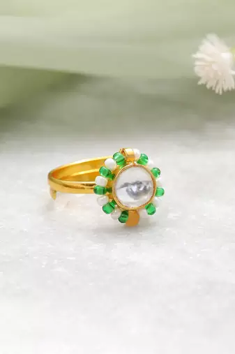 Gold plated kundan green ring