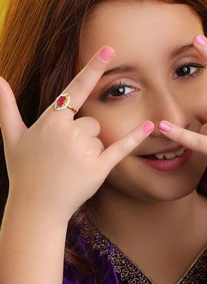 Gold plated kundan pink ring 1