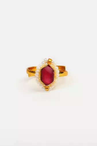 Gold plated kundan pink ring