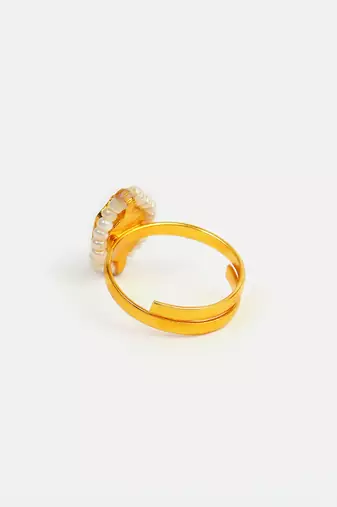 Gold plated kundan pink ring