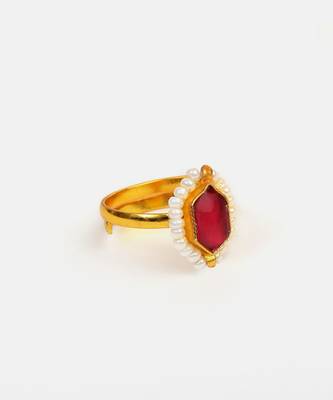 Gold plated kundan pink ring 4