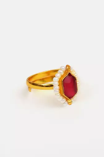 Gold plated kundan pink ring