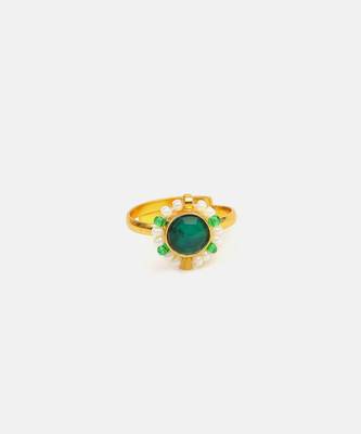 Gold plated kundan green halo ring 3